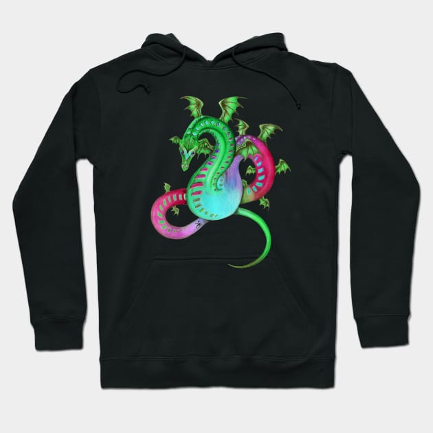 Fabulous Rainbow Dragon in Green, Teal, and Pink Hoodie by Sandra Staple